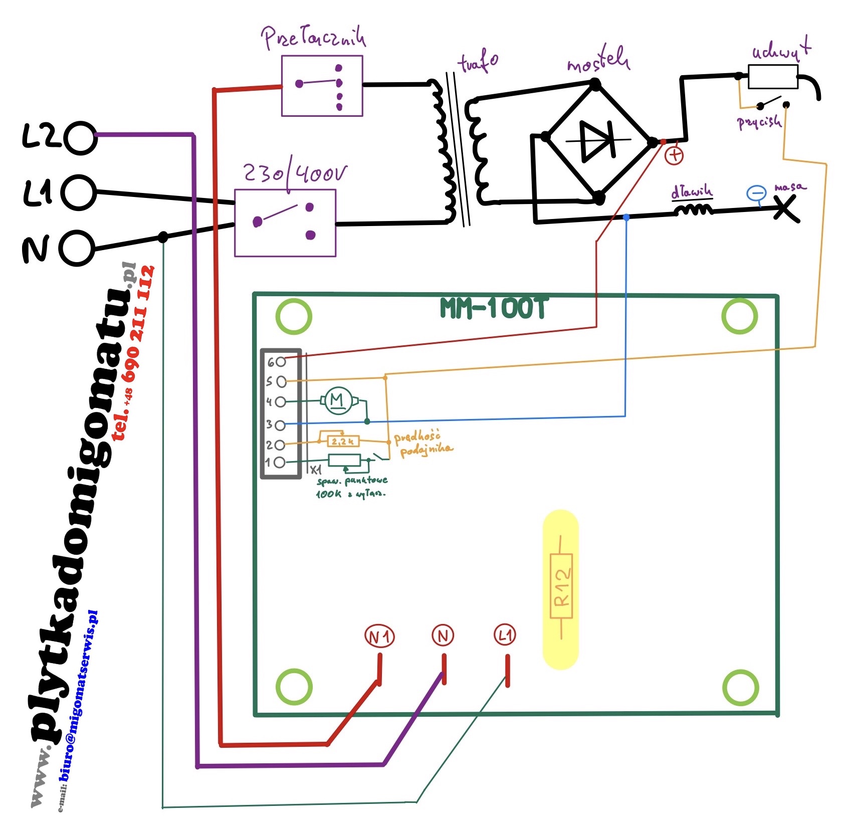MM100T schemat podłączenia MM-100T